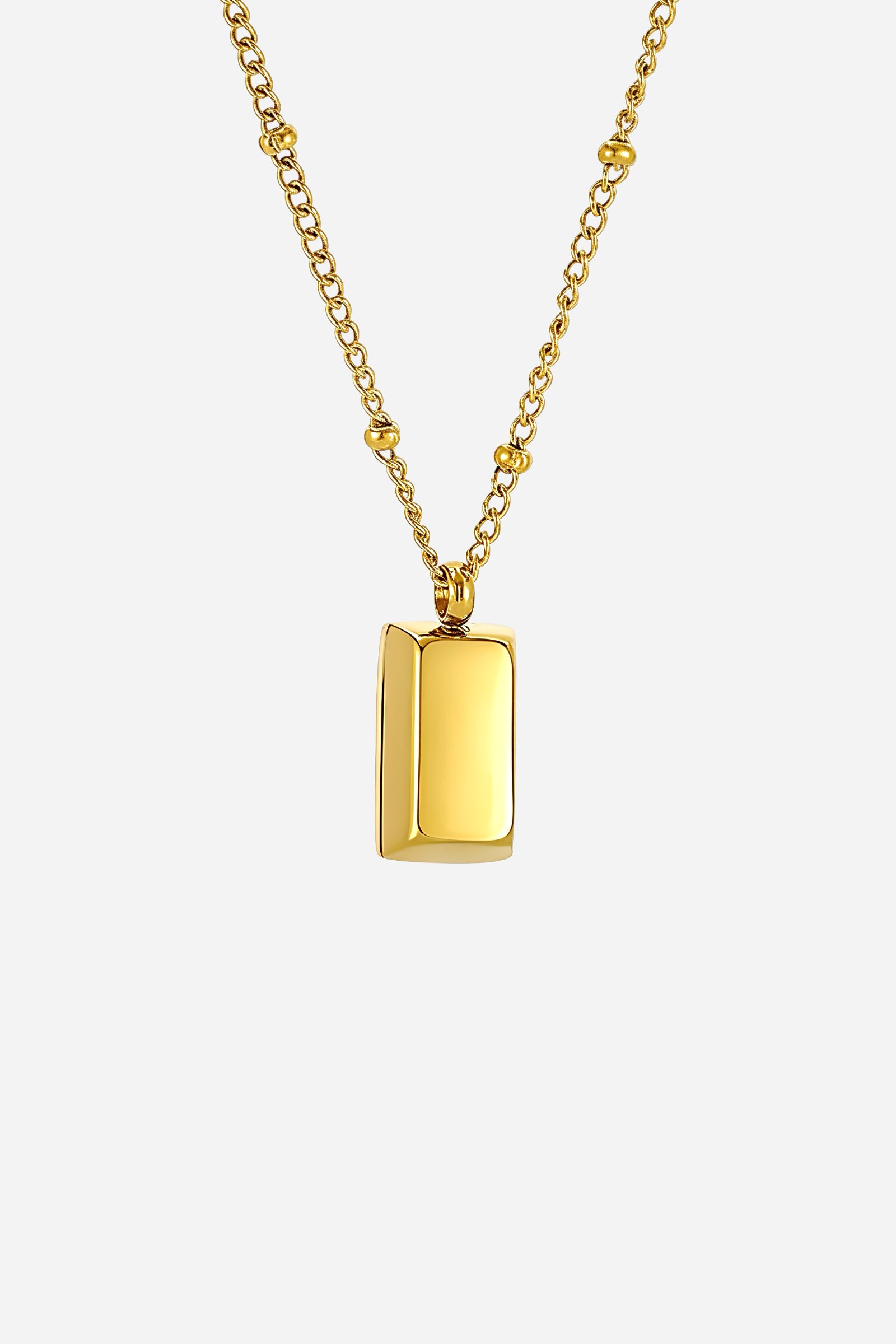 Front view of GLISTIA Golden Bar Pendant Necklace in PVD 18K gold plated stainless steel.