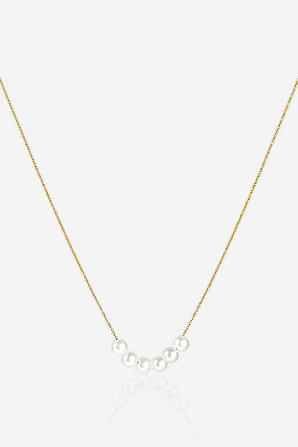 Minimalist Pearl Bar Necklace in 18K PVD gold plated stainless steel