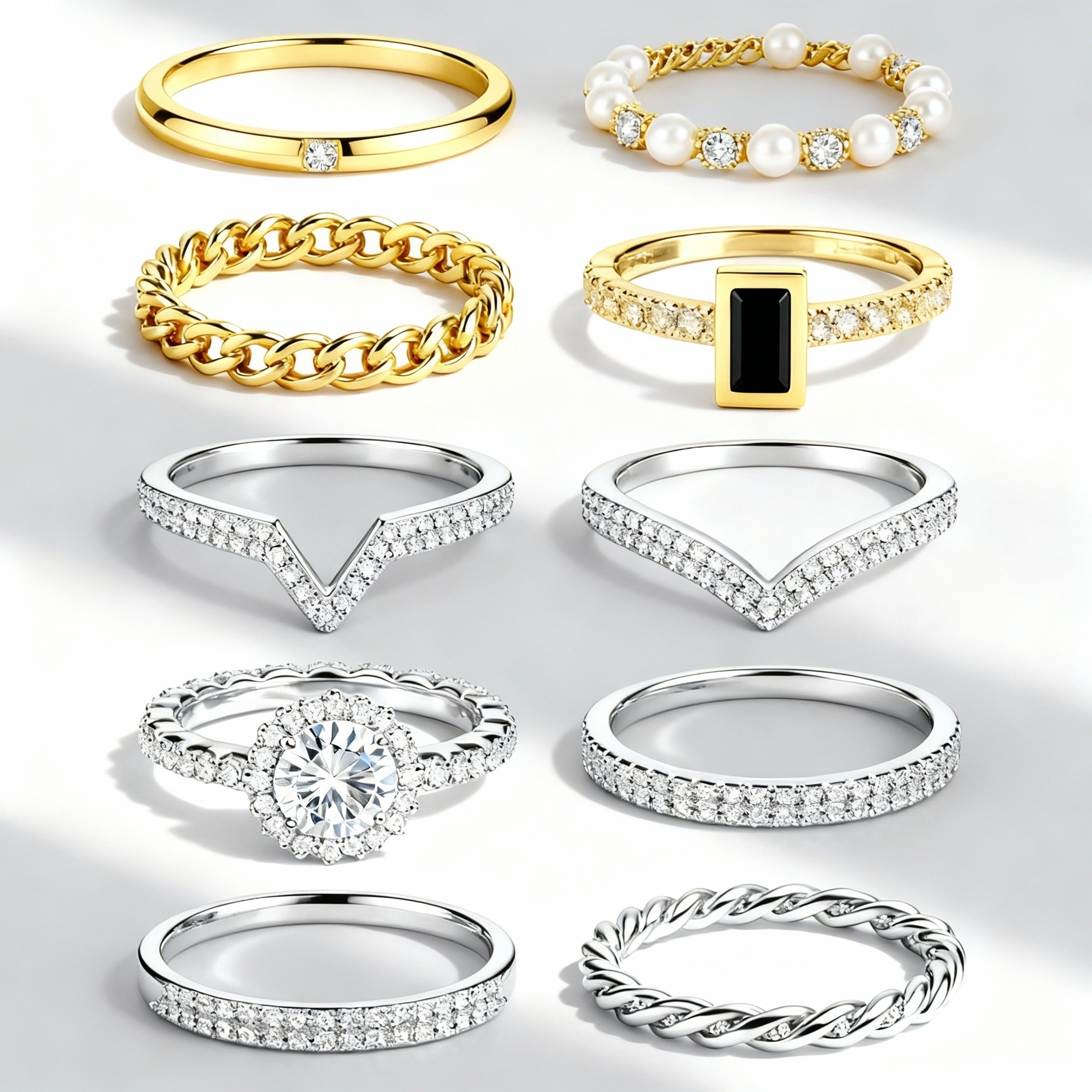 Modern ring styles in sterling silver and 18K gold plated finishes curated by GLISTIA.