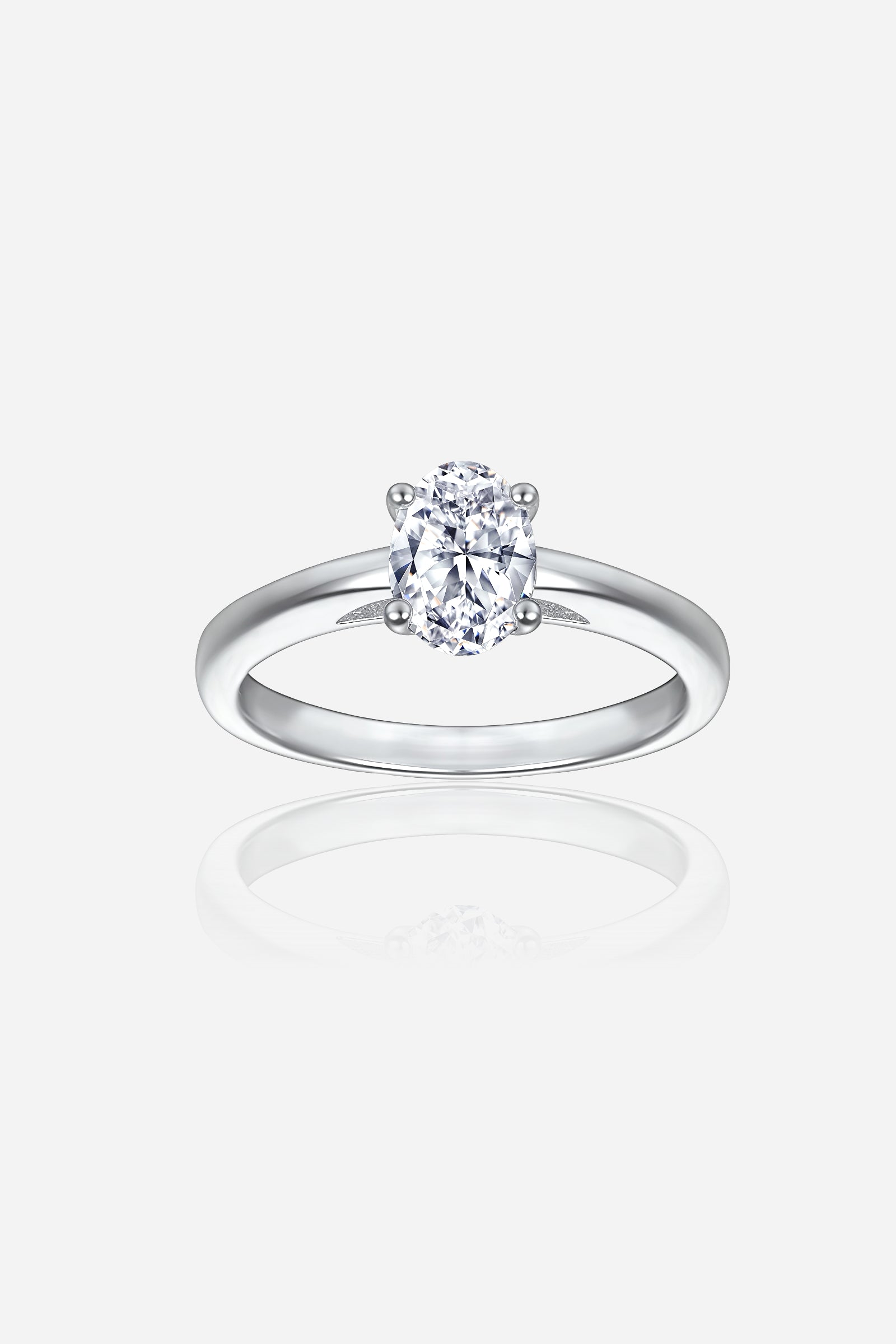 GLISTIA Oval-Cut Solitaire Zircon Ring front view in 925 sterling silver with rhodium protective coating and brilliant oval stone.