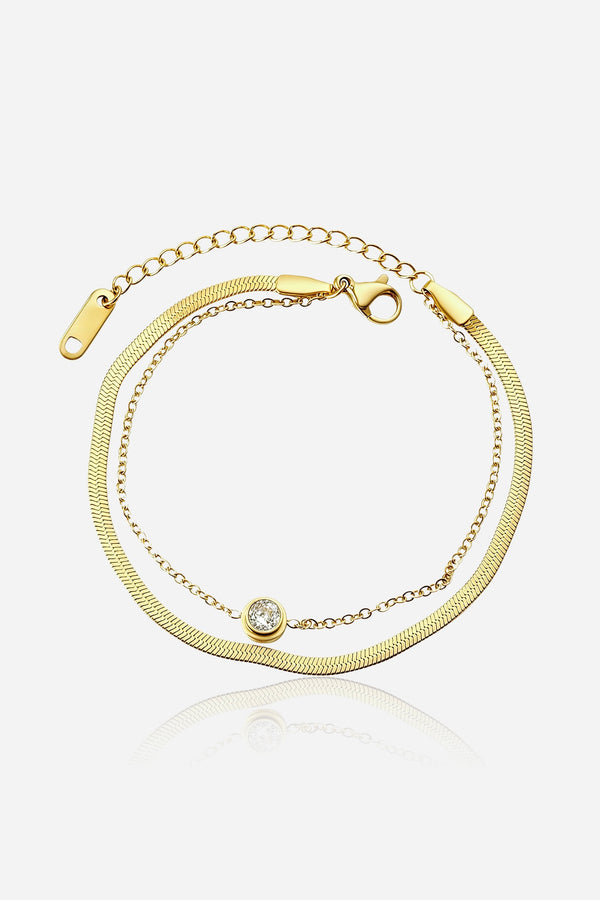 Serena Dual Chain Crystal Bracelet 18K PVD Gold Plated by GLISTIA