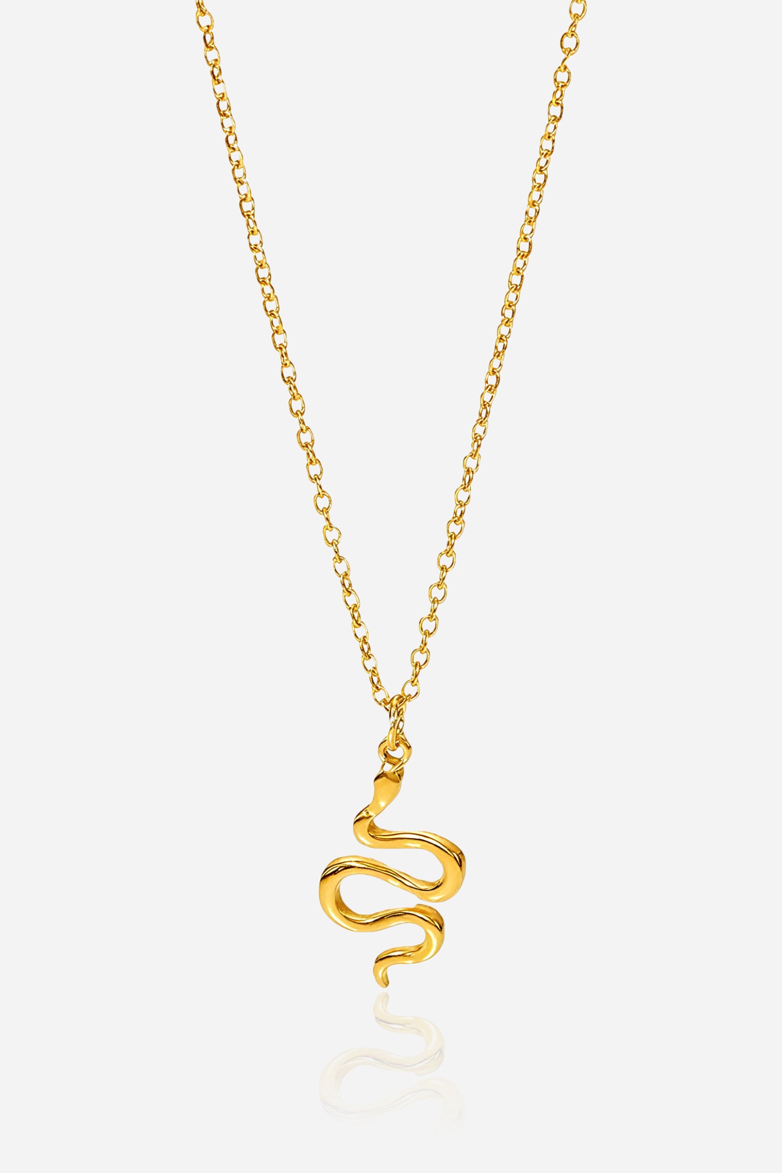 Front view of GLISTIA Serpentine Charm Necklace with 18K gold-plated snake pendant.