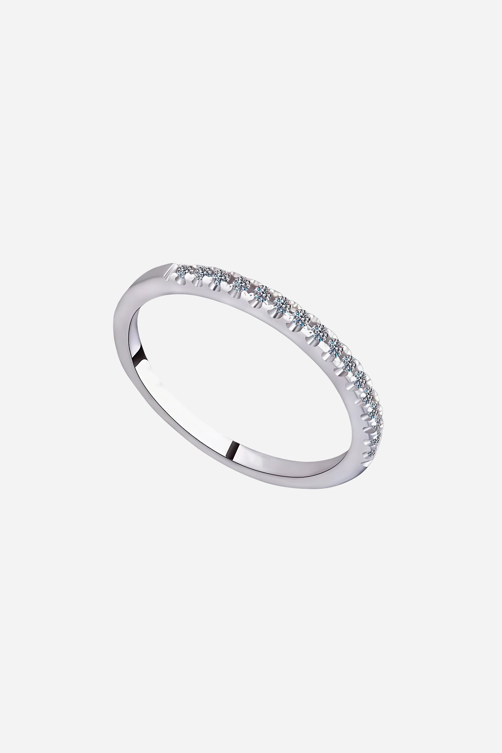 Side-angle image of GLISTIA Slim Round Pavé Band Ring showcasing the sleek polished band and precision-set pavé detailing.