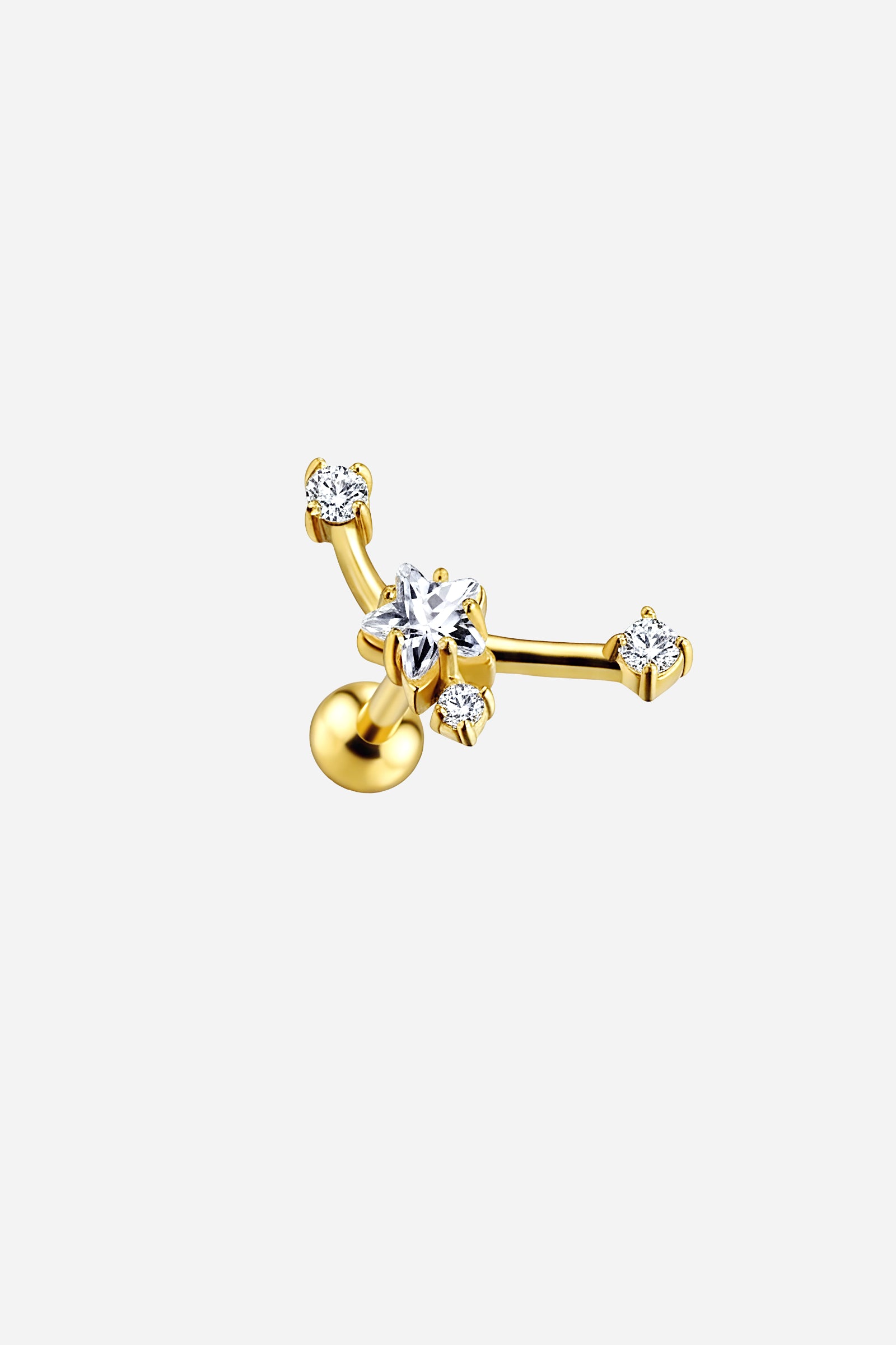 Side view of the 18K gold plated Star Curve Crystal Stud Earring with zirconia accents Single - GLISTIA