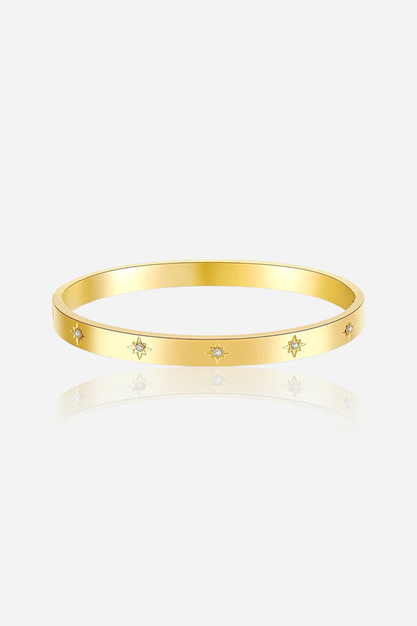 Starburst Engraved Crystal Bangle 18K PVD Gold Plated by GLISTIA