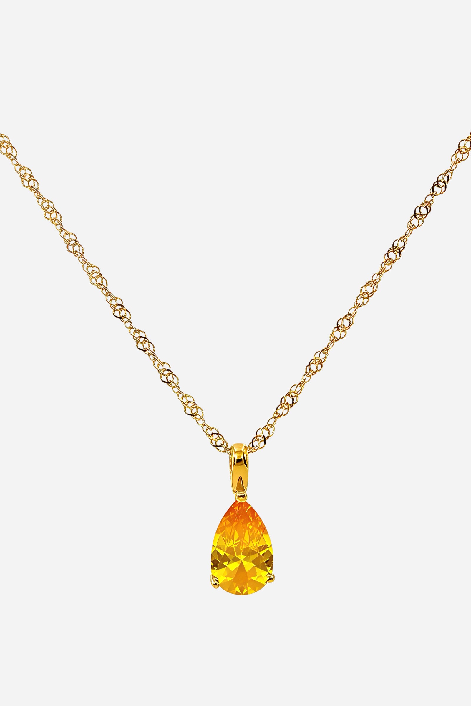 November Topaz Birthstone Necklace with yellow zircon teardrop pendant on 18K PVD gold-plated stainless steel chain – GLISTIA.