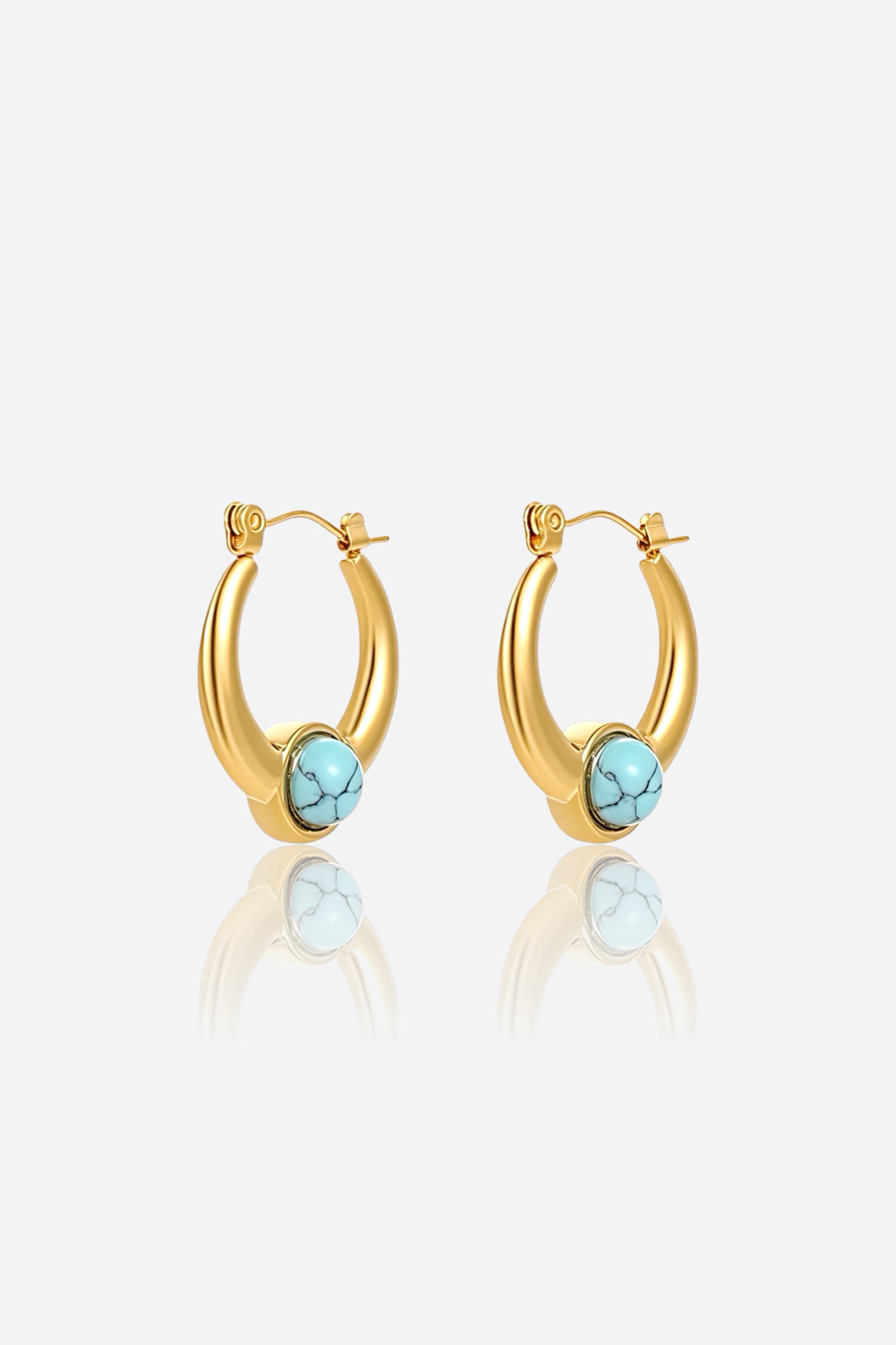 Turquoise Stone Hoop Earrings in 18K PVD gold plated stainless steel with turquoise style stone accent