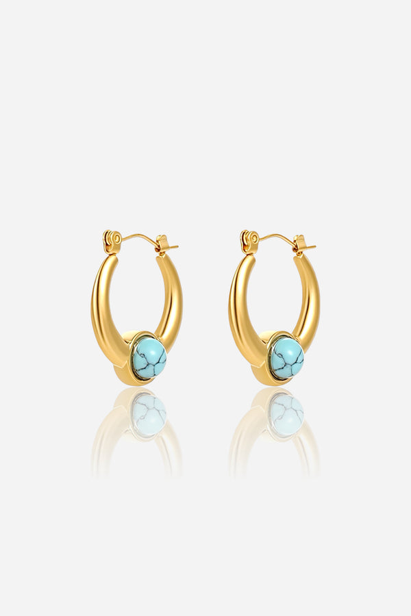Turquoise Stone Hoop Earrings 18K PVD Gold Plated by GLISTIA