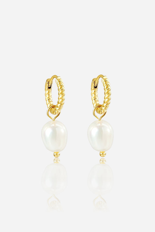 Twisted Hoop Pearl Drop Earrings 18K PVD Gold Plated by GLISTIA
