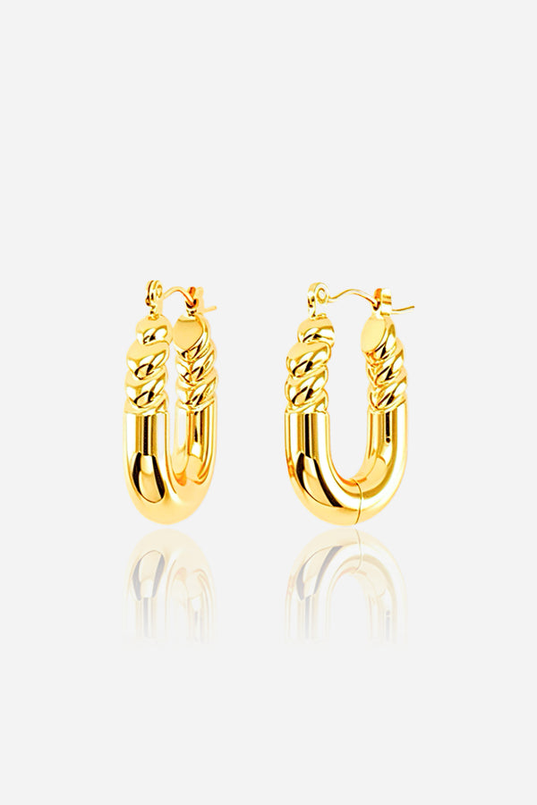 U-Shaped Twisted Hoop Earrings 18K PVD Gold Plated by GLISTIA