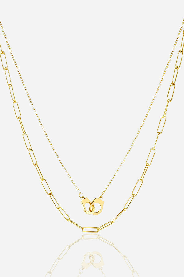 Unity Handcuff Layered Necklace 18K PVD Gold Plated by GLISTIA