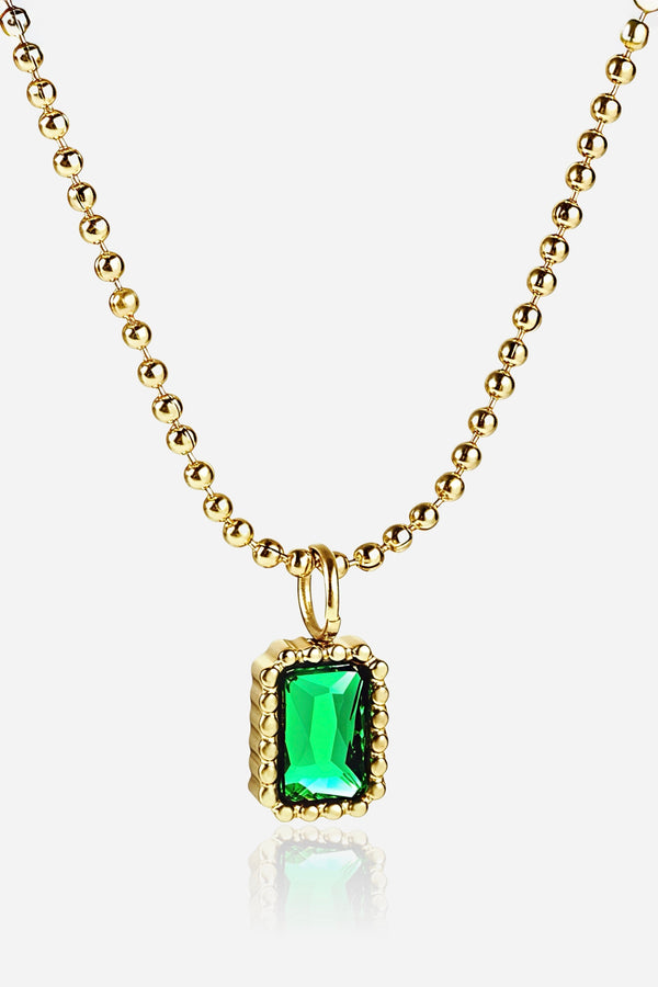Verdantia Gem Pendant Necklace in 18K PVD gold plated stainless steel