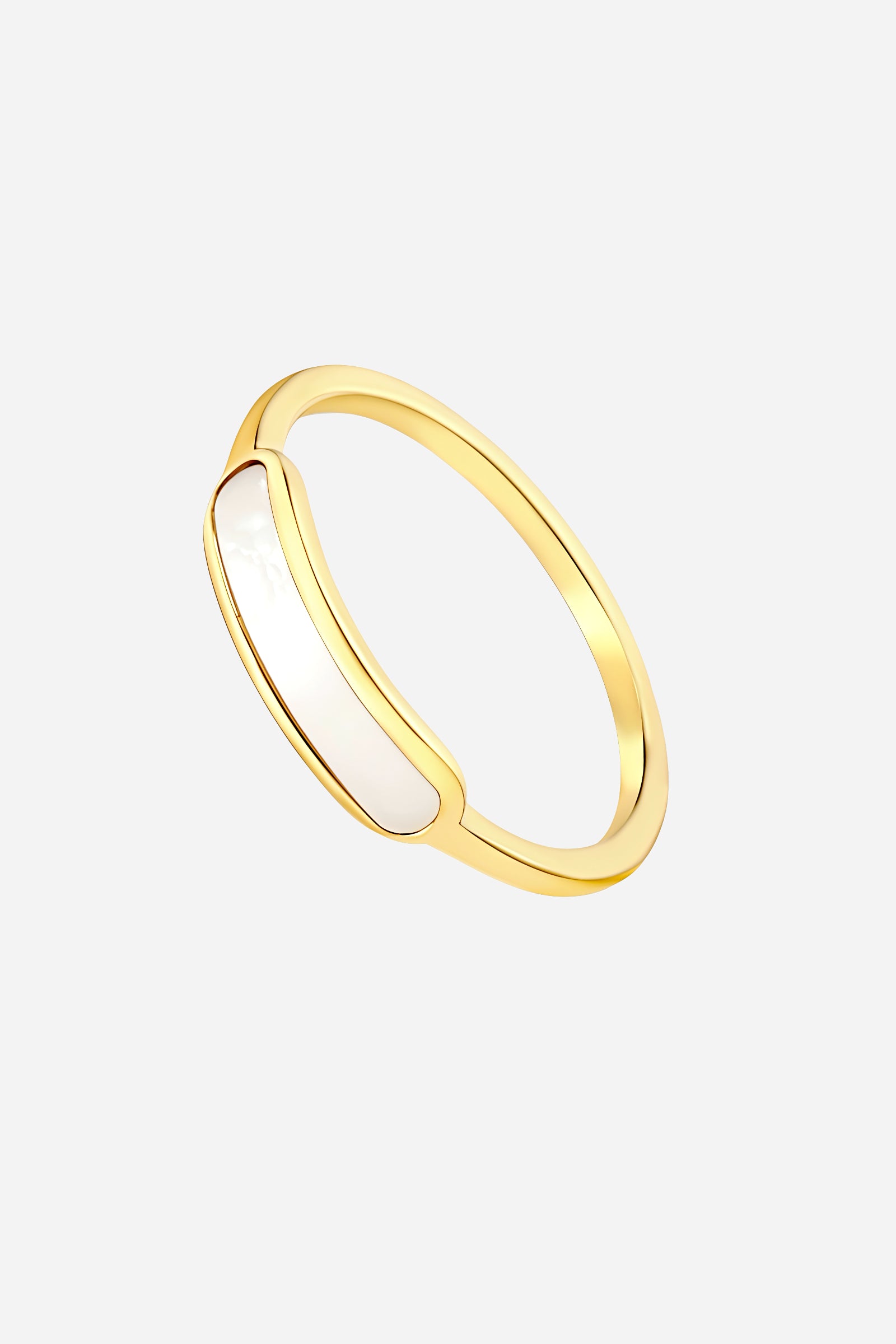 Side-angle image of GLISTIA White Enamel Bar Ring crafted in stainless steel with premium gold plating.