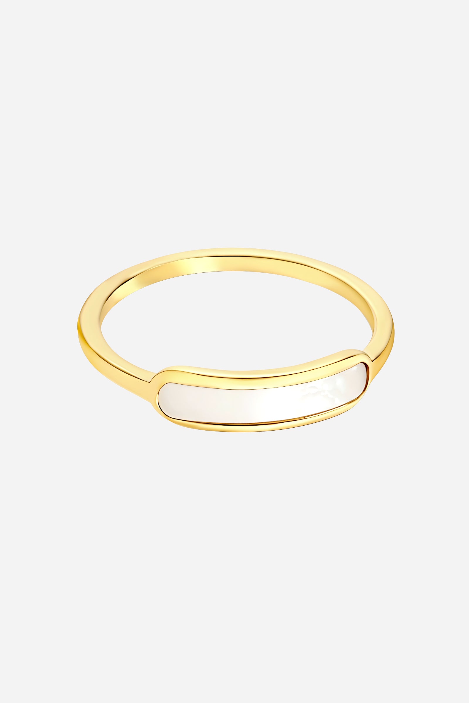Top-view of GLISTIA gold bar ring featuring a sleek white enamel inlay and polished finish.