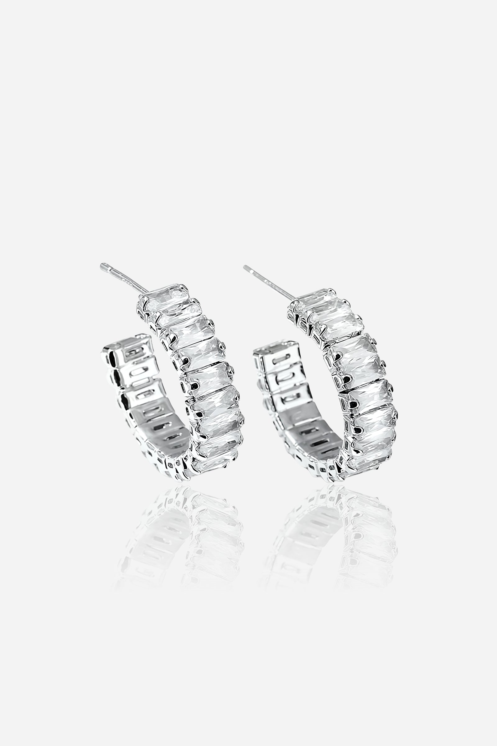 Silver Zirconia C-Hoop Earrings with polished stainless steel and full front zirconia setting – GLISTIA Jewellery